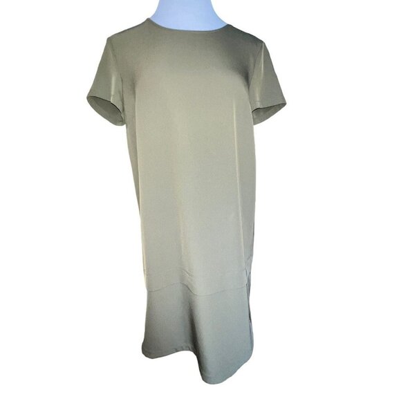 SISLEY OLIVE GREEN‎ SHIFT DRESS SHORT SLEEVE LAYERED LOOK DRESS WOMEN SIZE SMALL - Picture 1 of 9